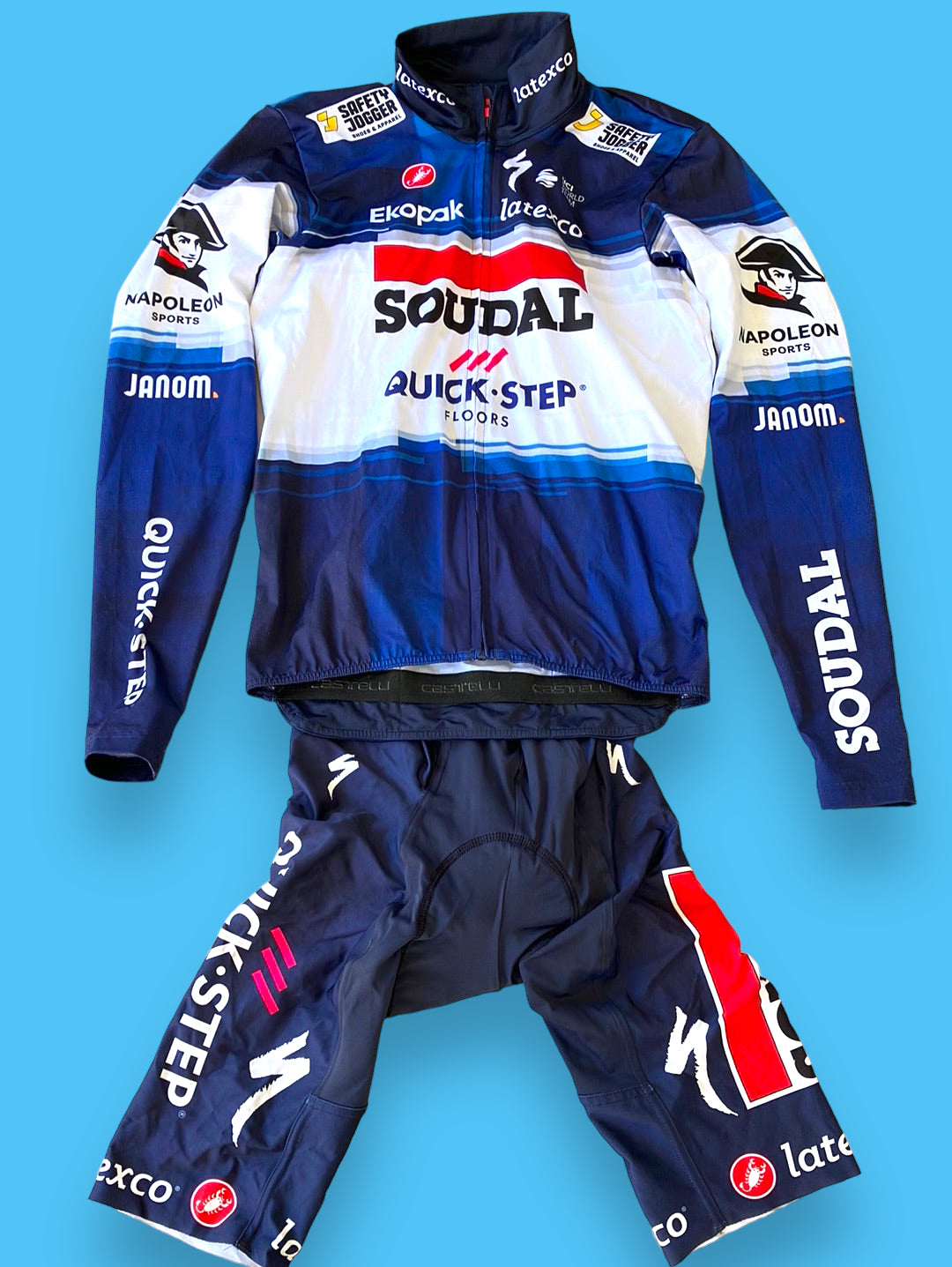 Long Sleeve Midweight Jersey and Bib shorts | Castelli | Blue | Quick-Step Alpha Vinyl / Soudal | Pro Cycling Kit