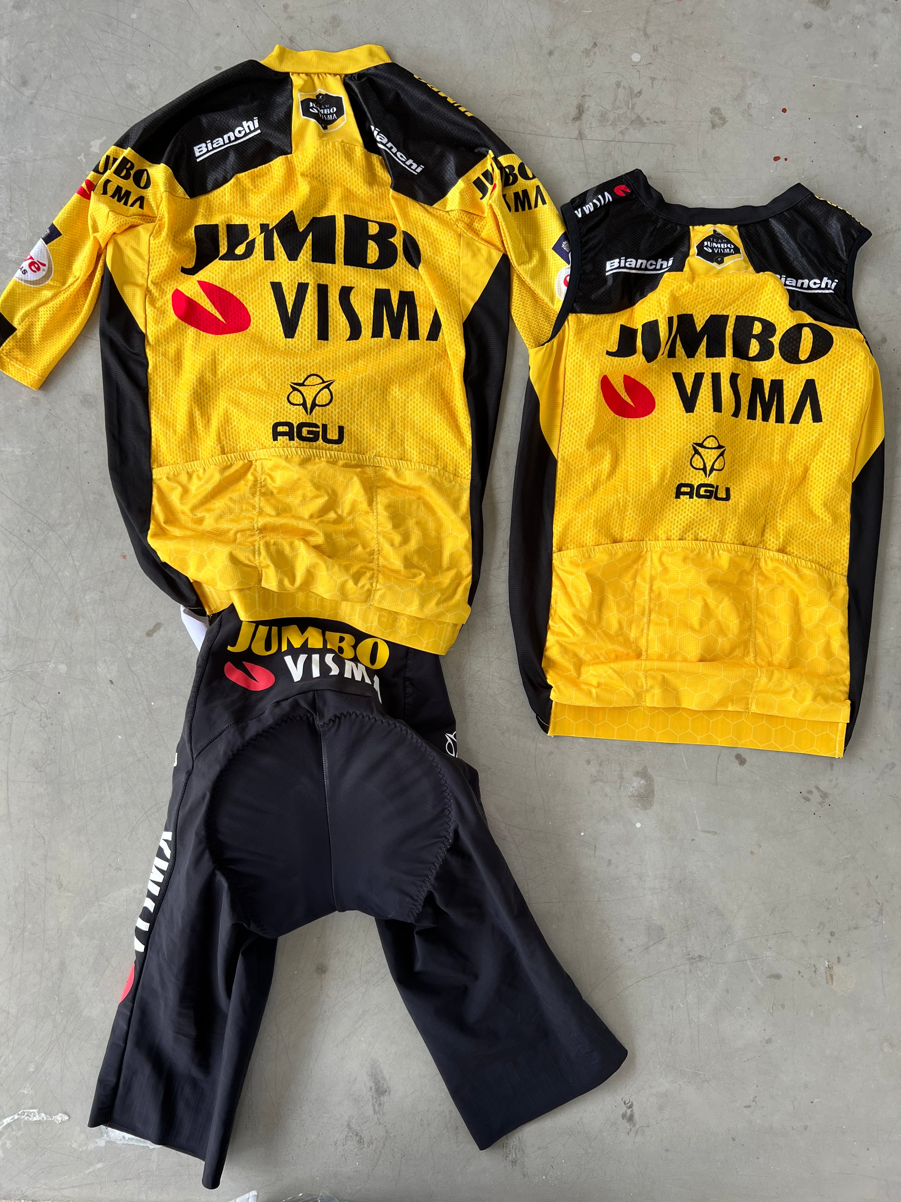 Jumbo Visma | Agu Bundle - Jersey, Bibs and Gilet | XS/S | Rider-Issued Pro Team Kit