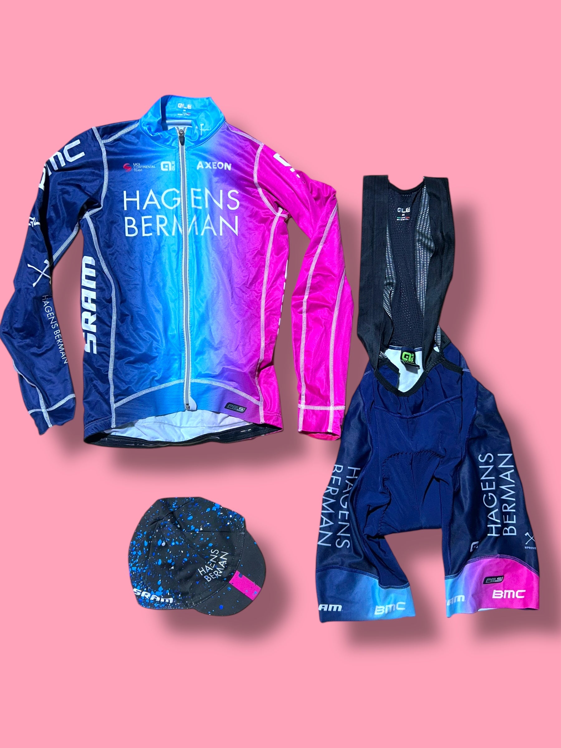 Midweight Jersey, Thermal Bib Shorts, Cap Bundle   Rider Issued |Hagens Bermans Ale| Pro Cycling Kit