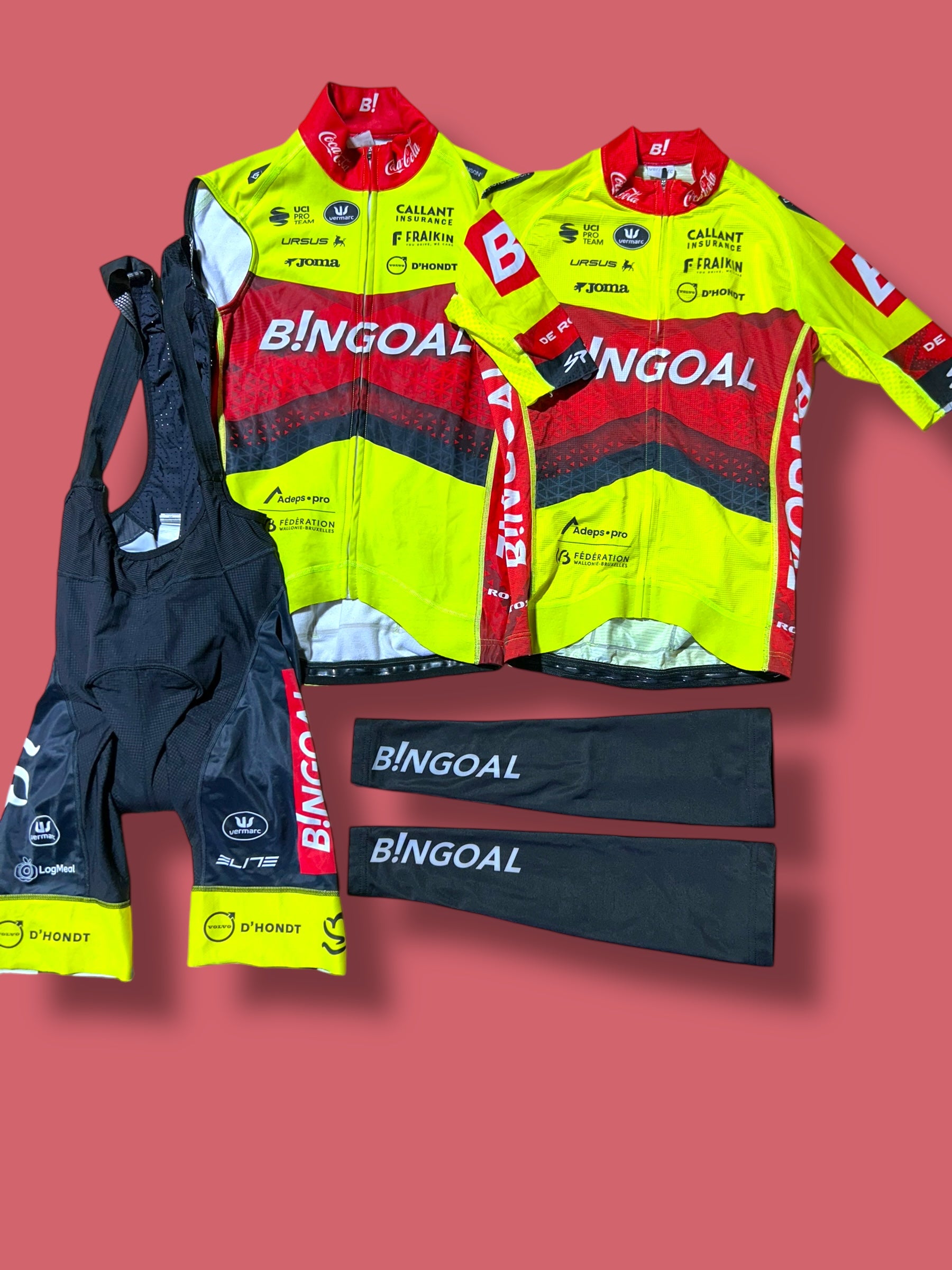 Aero Jersey, Bib Shorts, Vest and Arm Warmer Bundle| Bingoal Vermarc| Pro Cycling Kit