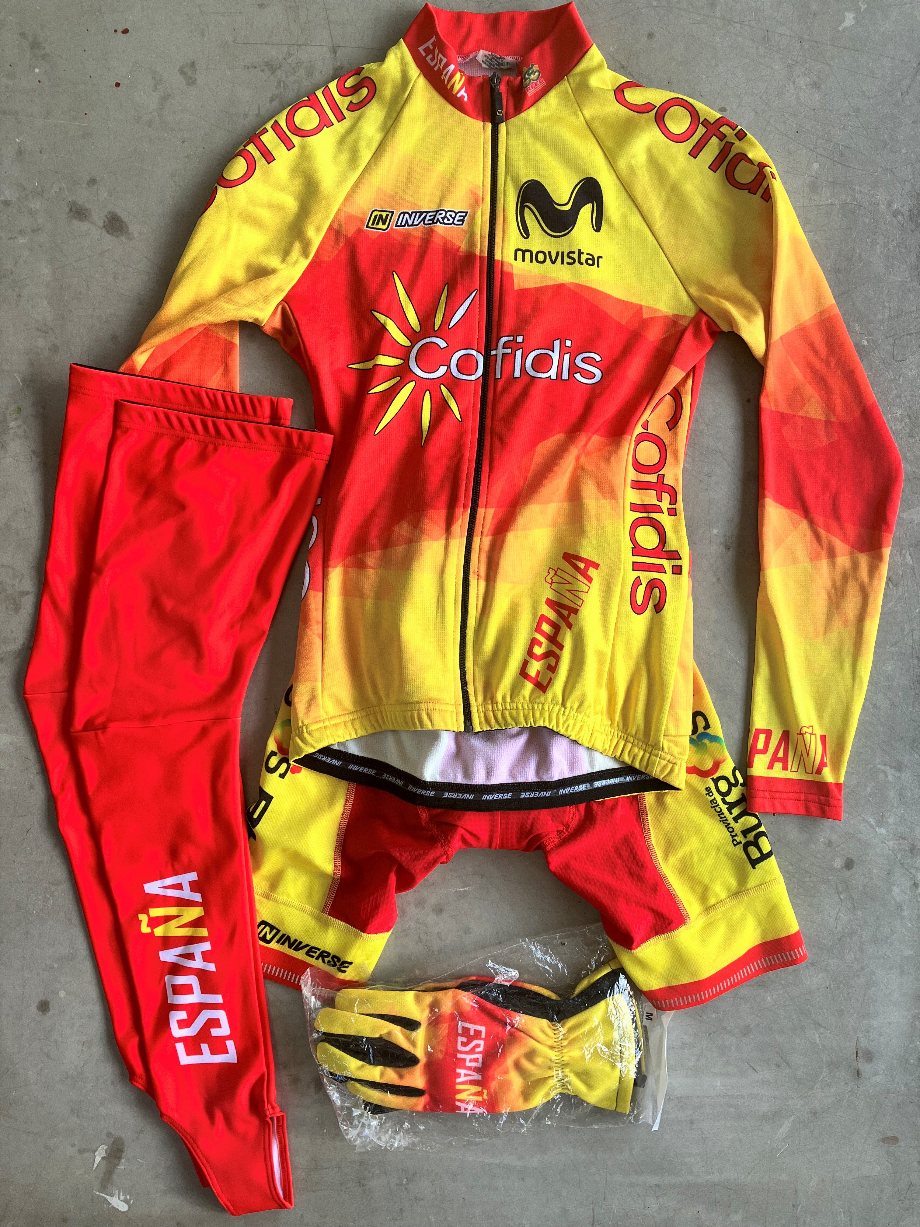 Spain National Team | Inverse Winter Bundle - Jacket, Bibs, Winter Gloves, Leg Warmers | S | Rider-Issued Pro Team Kit